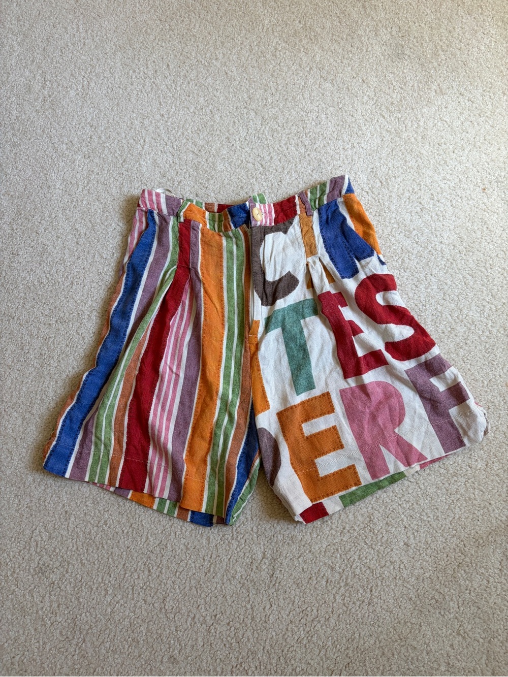 Farm Rio Multi Color High Waist Stripes Letters Shorts Size P Small